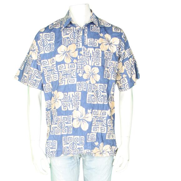 Go Barefoot Flower Floral Orchid Hawaiian Aloha Tropical Tribal Camp Shirt M - Picture 2 of 5